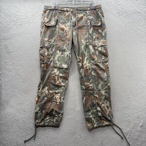 Norma Kamali Cargo Jogger Pants Green Brown Camo Print  Drawstring Women Size 14